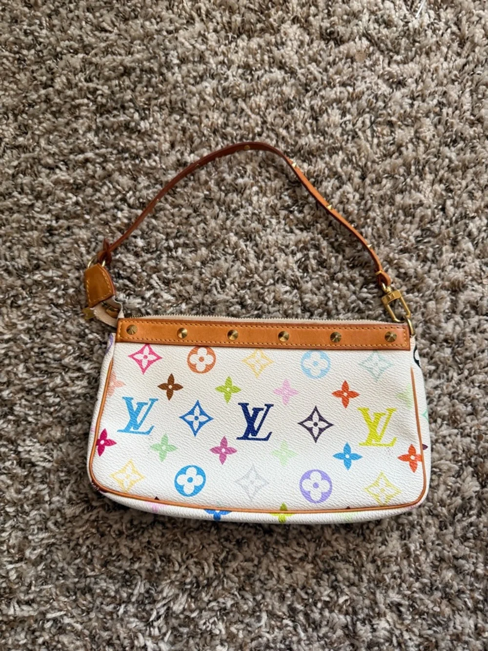 Louis Vuitton Multicolor Monogram White Mini Pochette with Tan Trim - Picture 2 of 13